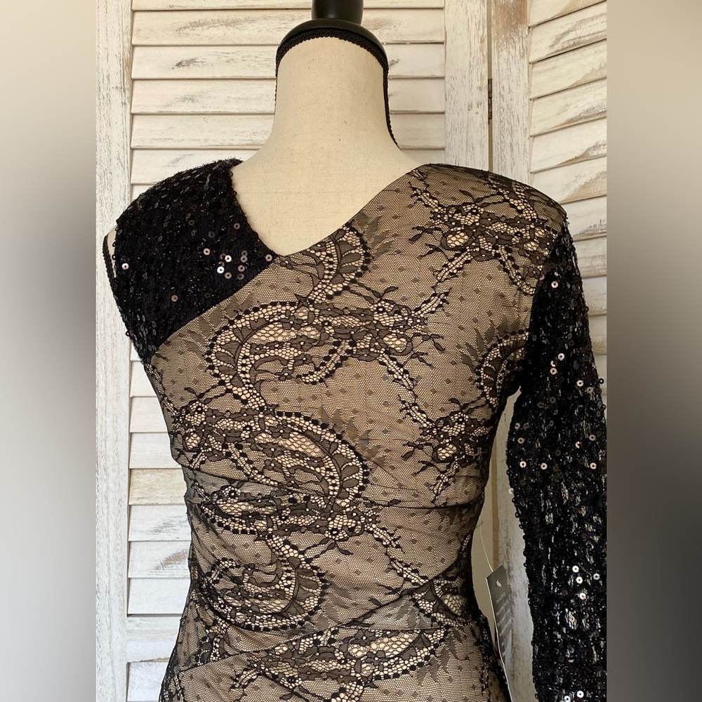 NWT BEBE Addiction Sparkle One Sleeve Lace Dress‎ - Picture 6 of 12